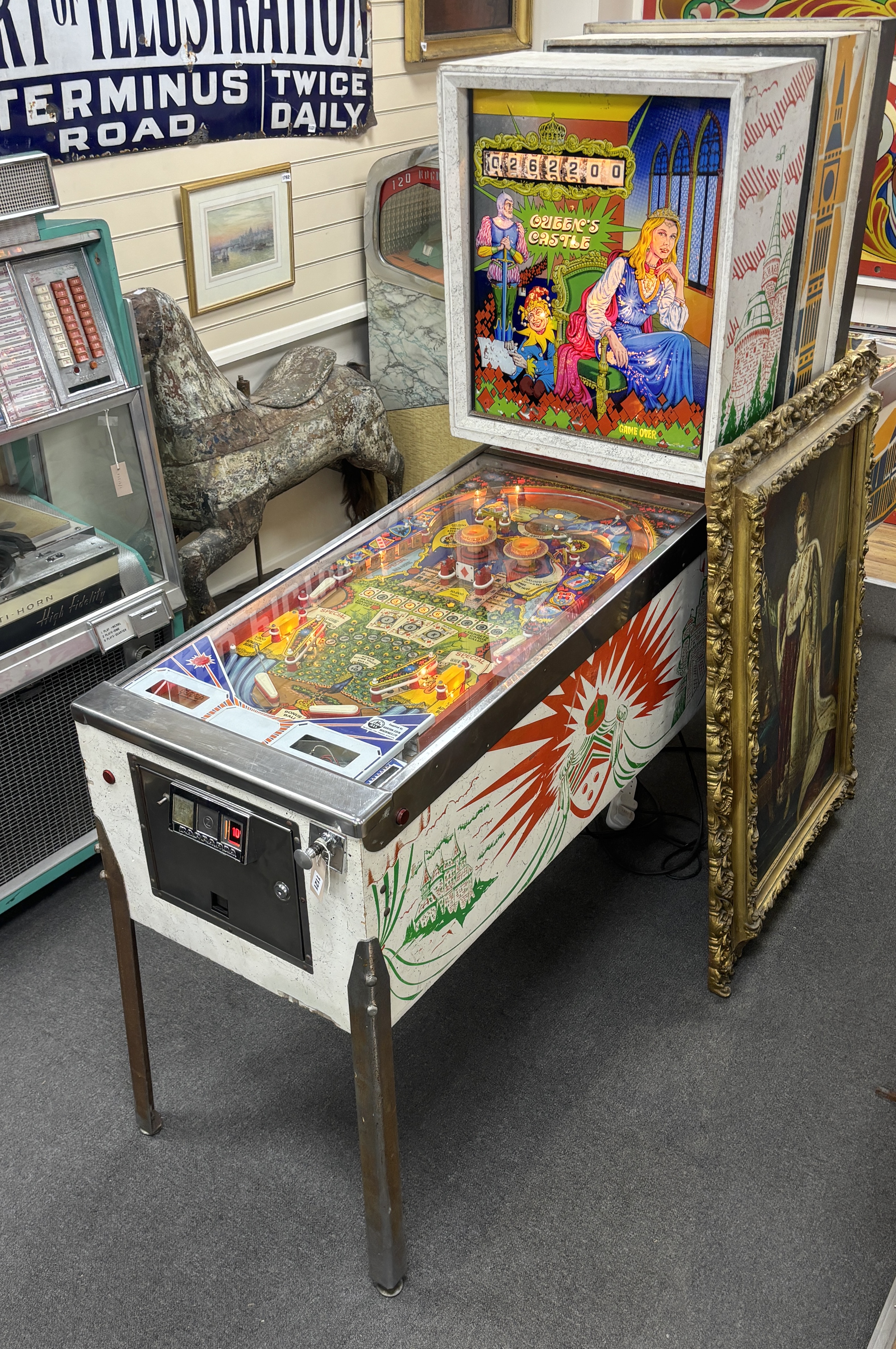 A mid century Queens Castle pinball machine ,length 132cm, width 58cm, height 174cm